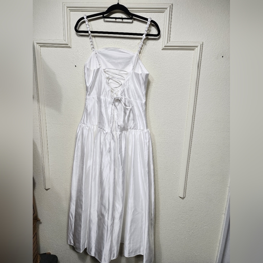 Lulus Modern Adoration White Satin Backless Lace-Up Maxi Dress Wedding Party - Picture 9 of 10
